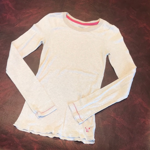 Oatmeal Thin-striped Long T-shirt - Picture 1 of 3